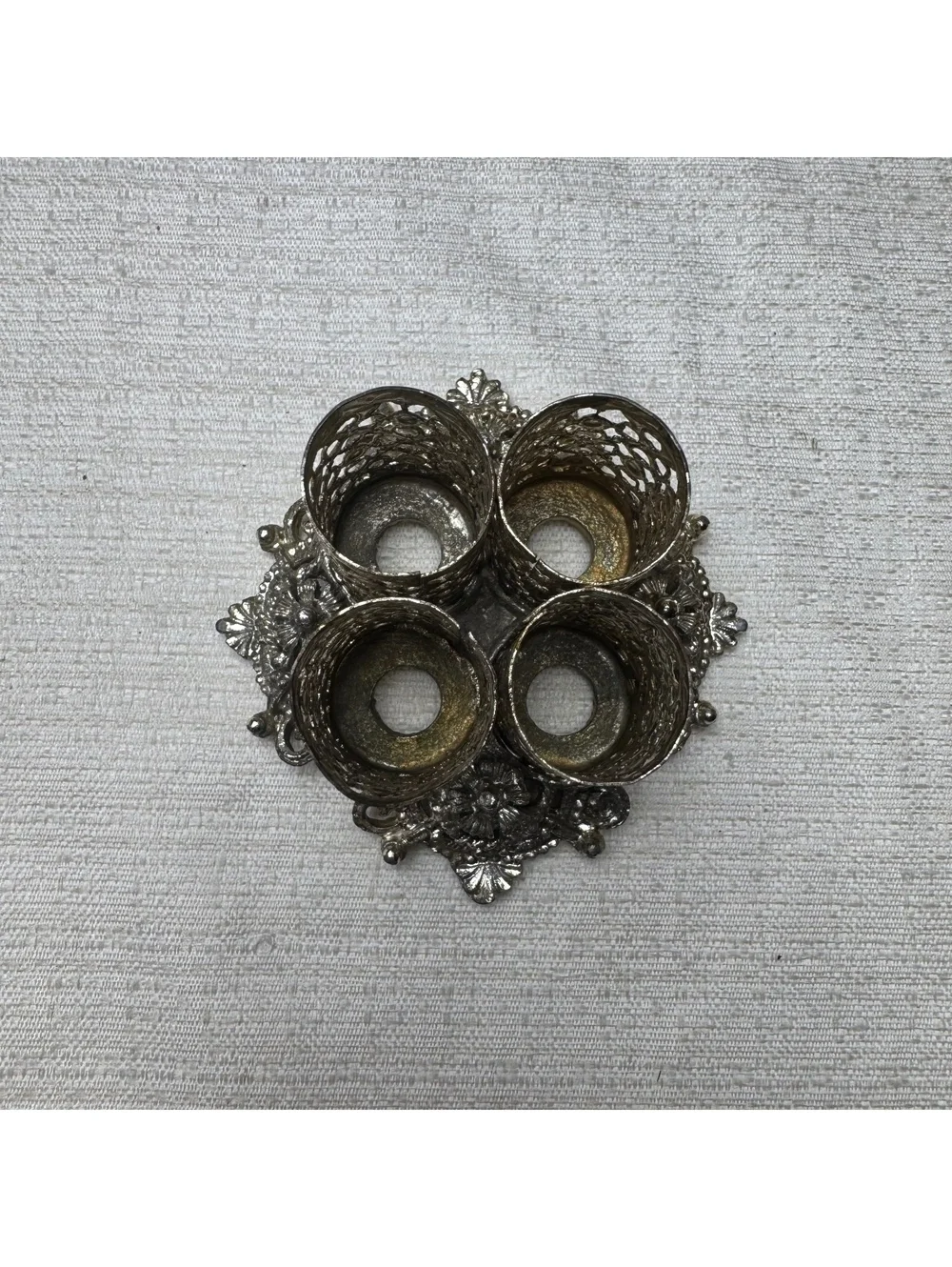 Vintage 1950s Lipstick Holder Silver Tone Filigree Vanity Organizer 4 Slot